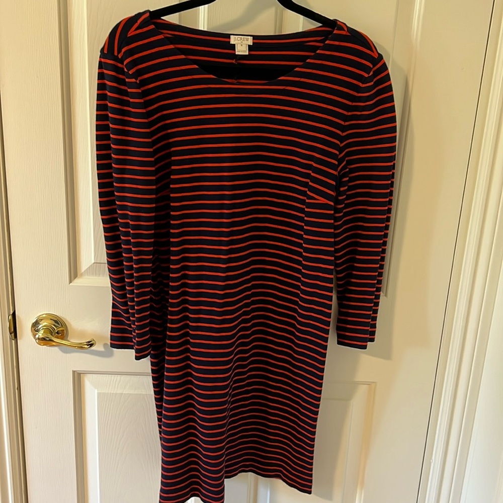 J Crew navy and red striped dress